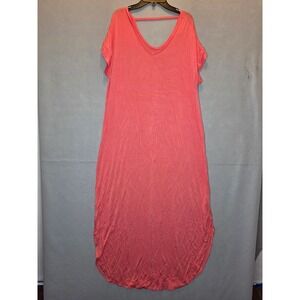 LuLaRoe Carly Dress Coral Pink High Low Tulip Hem VNeck Short Sleeve Maxi Medium